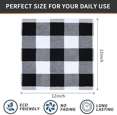 Miniatura 6 de Trapos de cocina a cuadros 100% algodón, 12 x 12 pulgadas, súper suaves y absorbentes, de secado rápido, trapos de cocina para cocina, paquete de