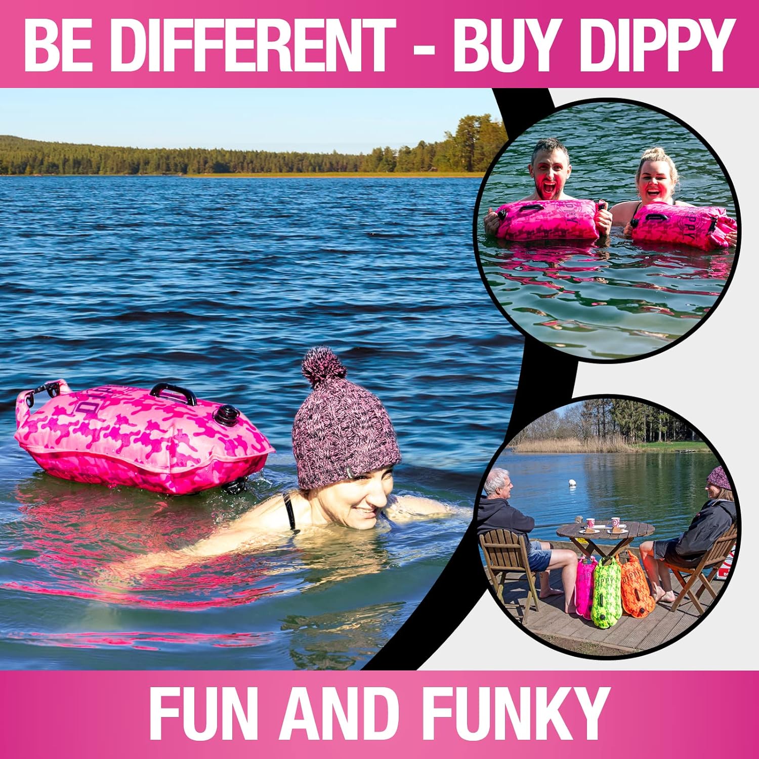 DIPPY Swim Buoy for Open Water Swimmers - Waterproof Tow Float Swim Bubble for Adults, Dry Bag, Inflatable Snorkel Float Belt, Swimming Accessories