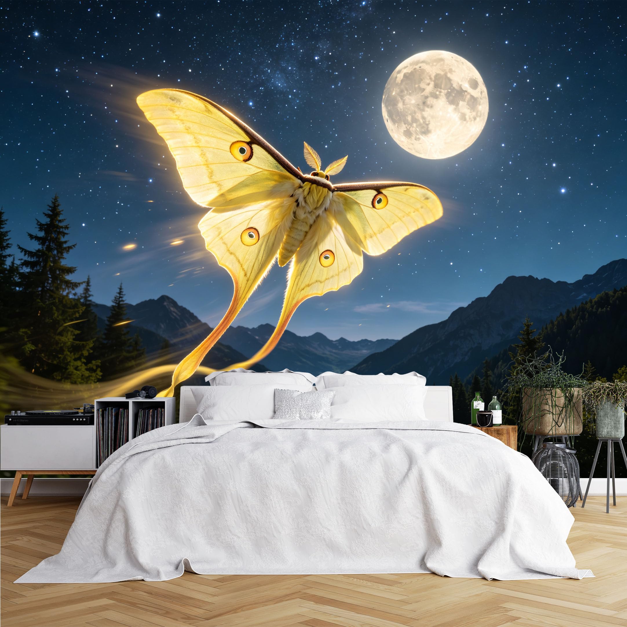 Lcythiazole Ch260615087 Custom Size Wall Murals Lunar Moth Moon Mountain Wall Murals Realistic Night Wallpaper Large Photo Wallpaper Self-Adhesive Removable Wallpaper For Bedroom Office