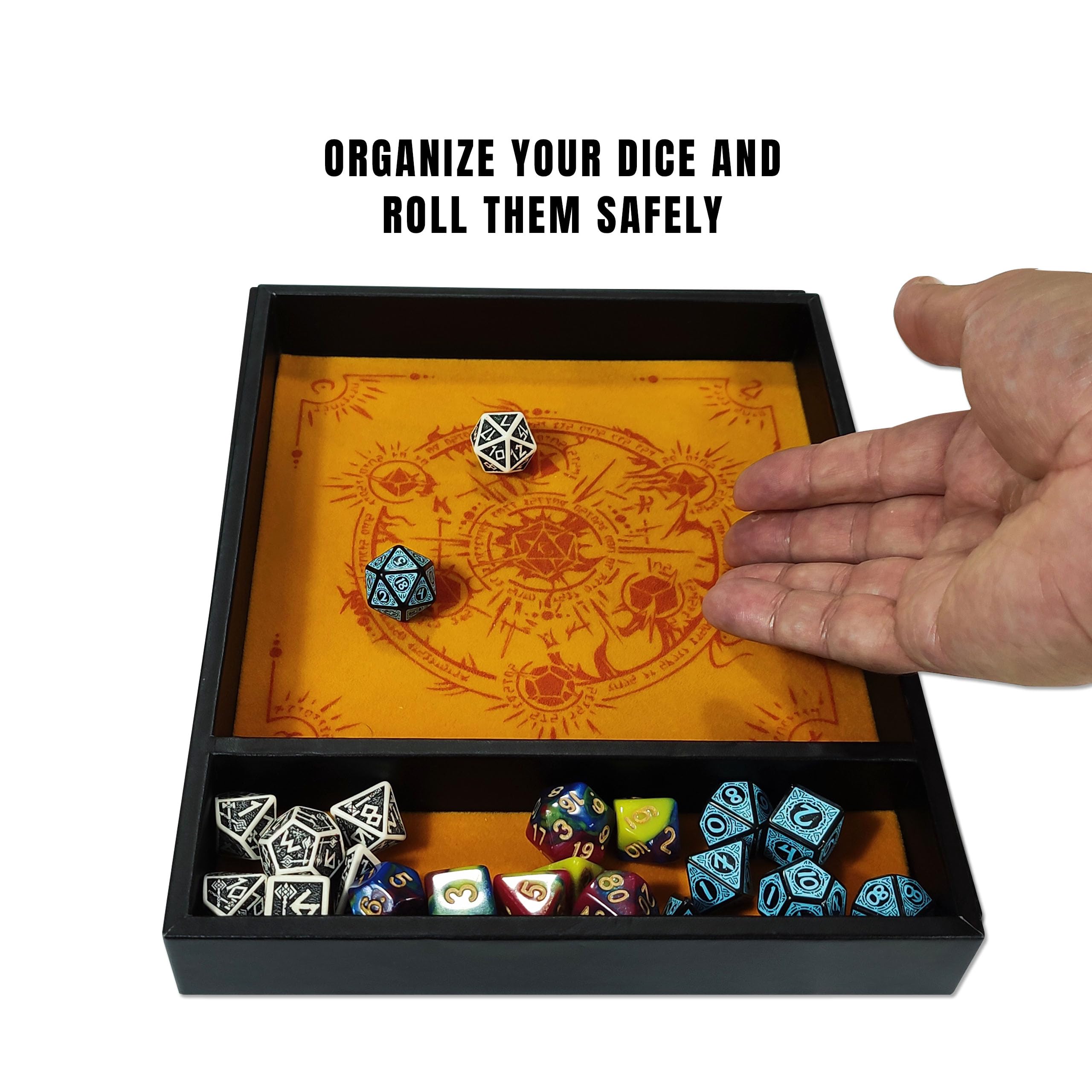 Bandeja Dados Rectangular 'Critical Roll', Fabricada con Polipiel y Terciopelo, Zona de Almacenamiento, DISEÑO Exclusivo y Compatible con Cualquier Juego de Mesa y rol (Amarillo)