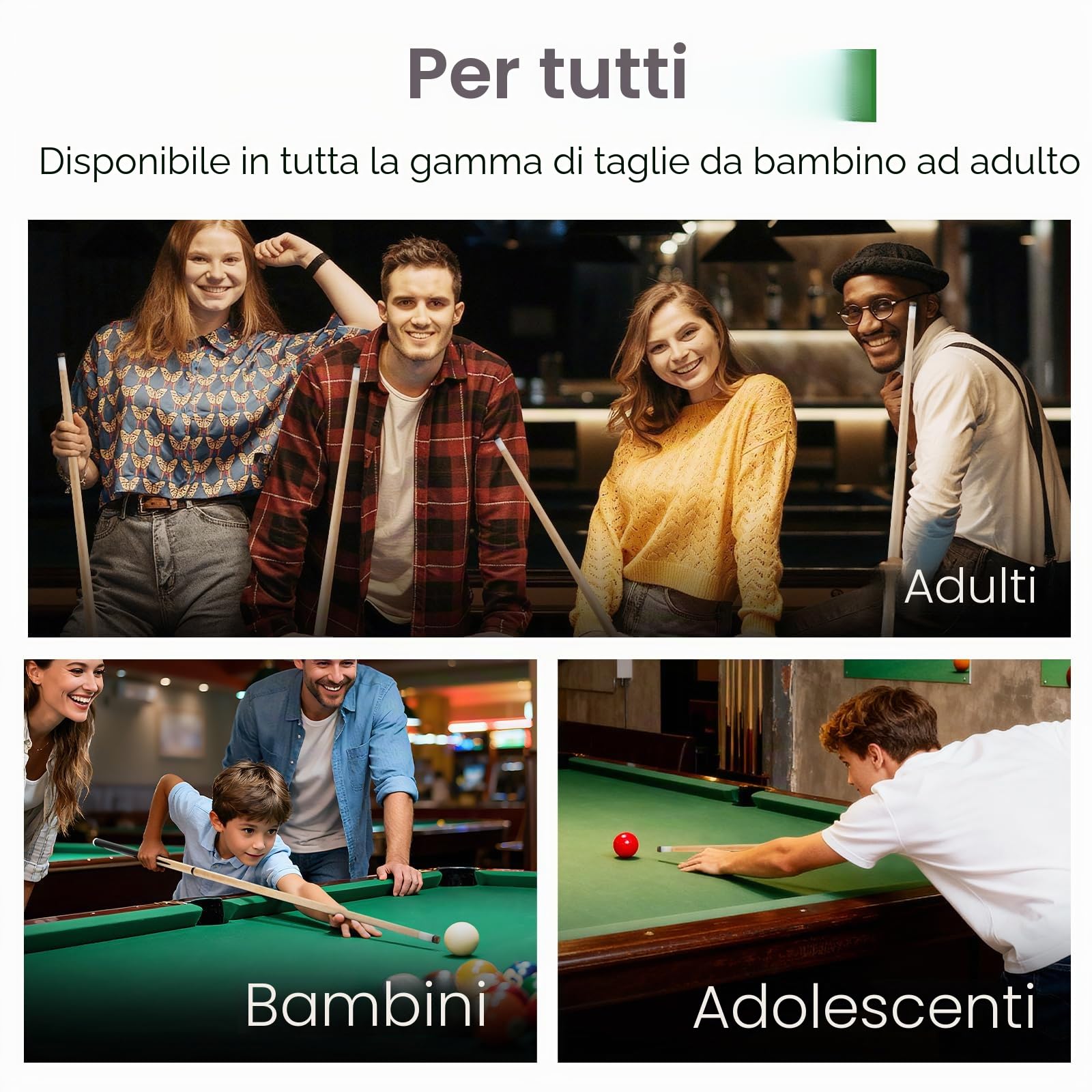 Bastoncini per Stecca da Biliardo da 567 g per Adulti, 91,4 cm, 106,7 cm, 121,9 cm, 147,3 cm, Set da 2 o 4, Bastoncini da Biliardo con Punta in Pelle da 13 mm, per Bambini o Principianti, 2