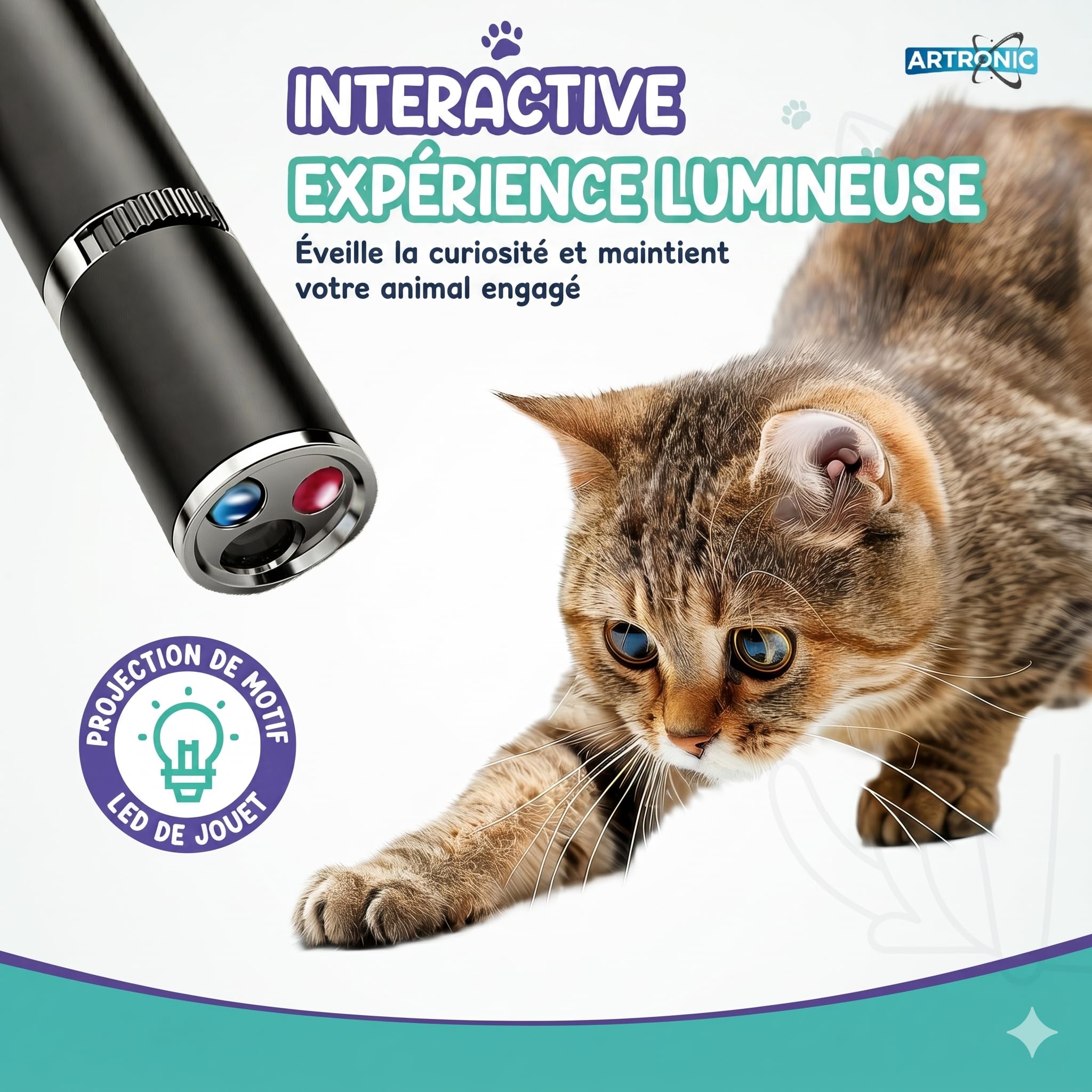 Jouet Chat Interactif - Jouets pour Chats et Chiens avec Lumière LED, Jouet Chat Interactif pour Chat et Chaton Rechargeable USB - Accessoire de Dressage, Exercice et Activité Physique