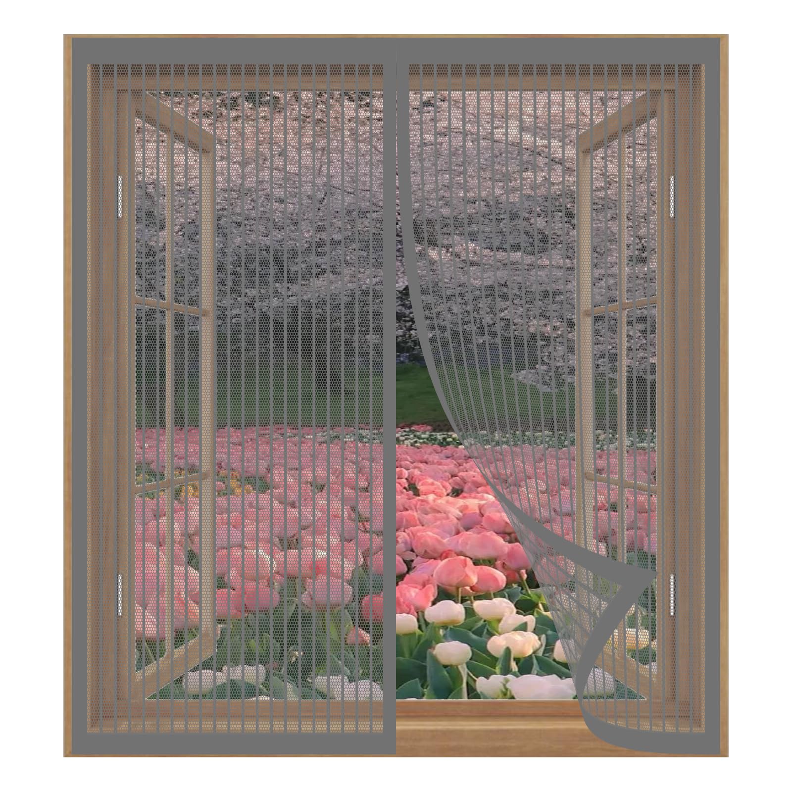 Magnetic Fly Screens 113 x 129 cm Easy Installation No Drilling Or Screwing Self Sealing Cat Screen Door for Windows Nets to Keep Bugs Out, Grey