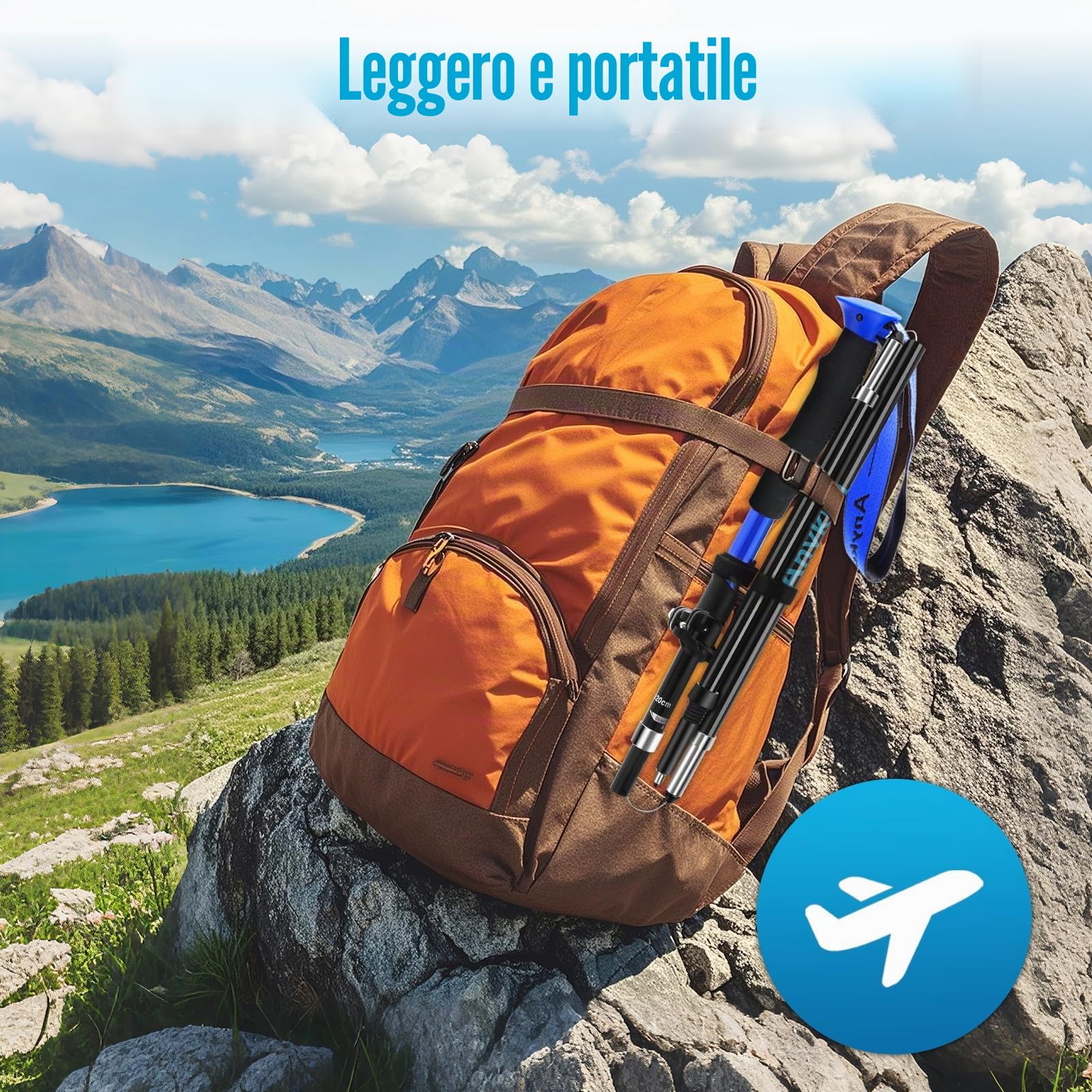 Anykuu 2 bastoncini da trekking, regolabili, 110-130 cm, in alluminio 7075, ultraleggeri, con 6 paia di accessori, per trekking e sci