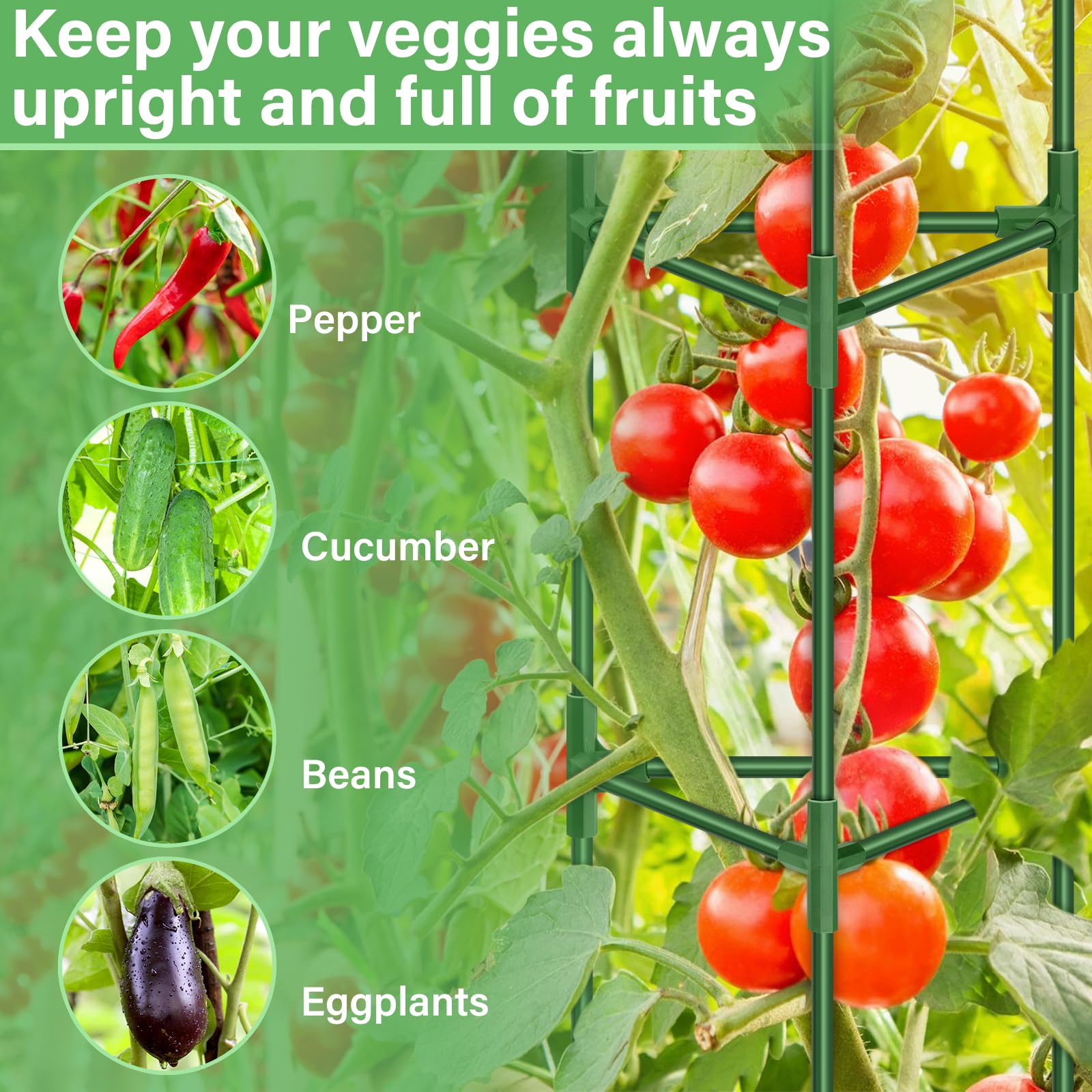 Legigo Tomatenkäfig für den Garten, robuste Tomaten-Rankgitter, Pflanzenstützpfähle, verstellbares Gartenspalier, Pflanzkäfig für Kletterpflanzen, Paprika, Outdoor, Hochbeet und Gemüse, 6 Stück