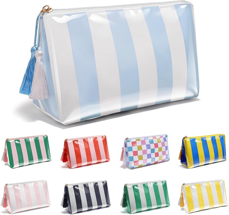 Necessaire Fozira em PVC com Listras, Zíper e Interior Transparente para Viagem, 1 unidade