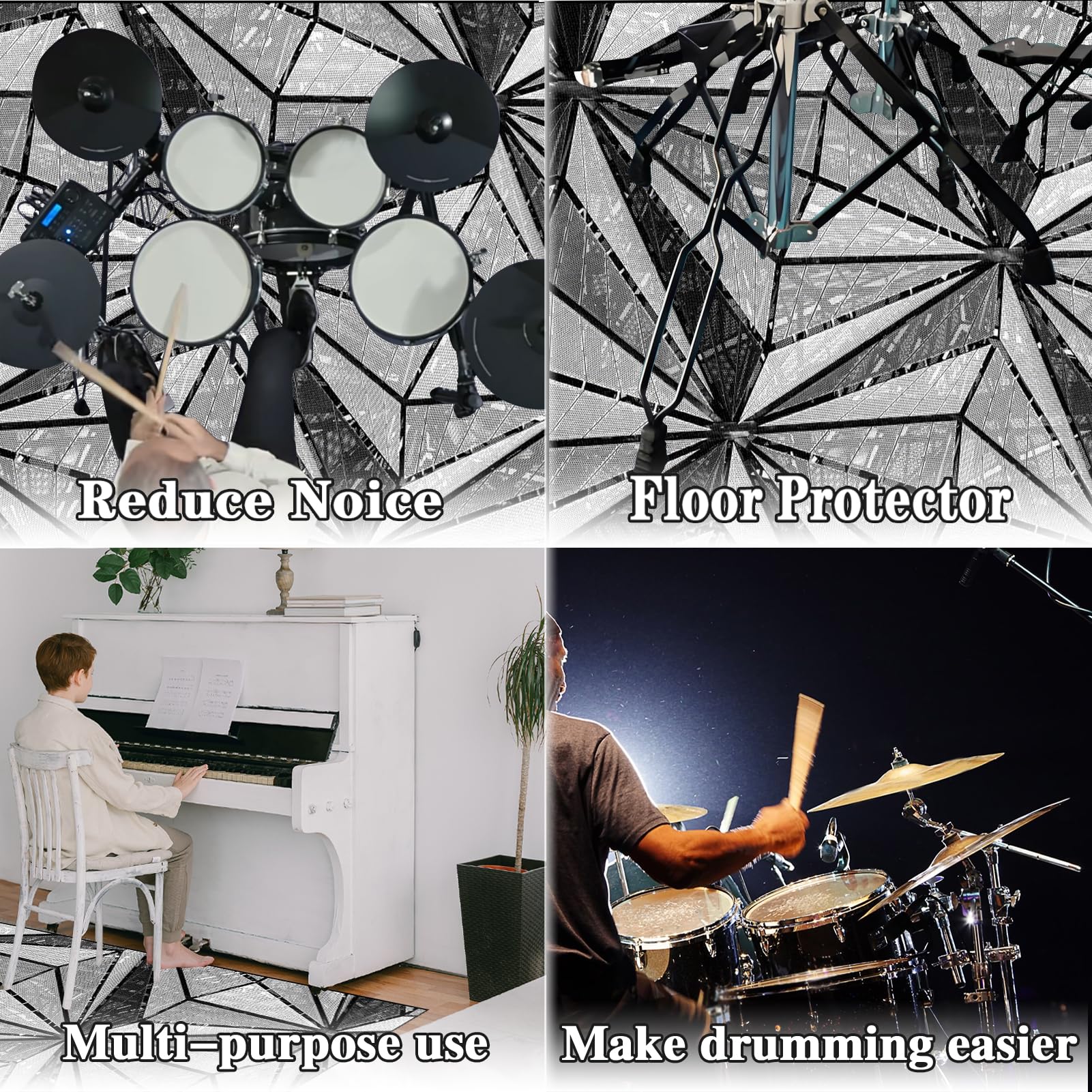 Schlagzeugteppich Schallschutz Teppich Professioneller Trommelteppich Schlagzeug Teppich Drum Teppich rutschfeste Trommel Teppiche Antivibrationsmatten für Musikinstrumente 200 x 160 cm