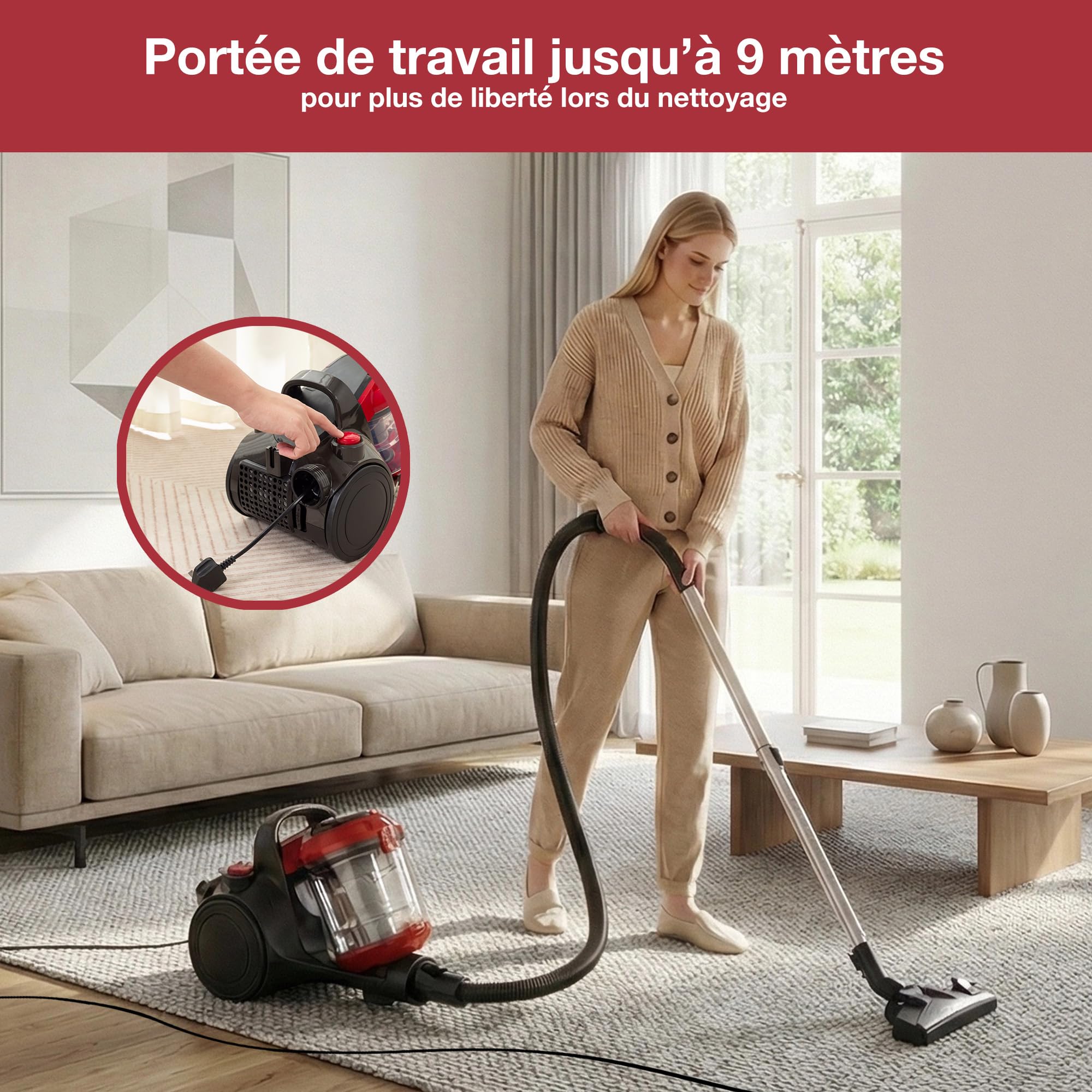 Akitas C10P Aspirateur sans Sac 900 W – Brosse sols durs Wessel Werk D320 Allemande en Poils naturels 32 cm, idéal pour parquet, stratifié et carrelage