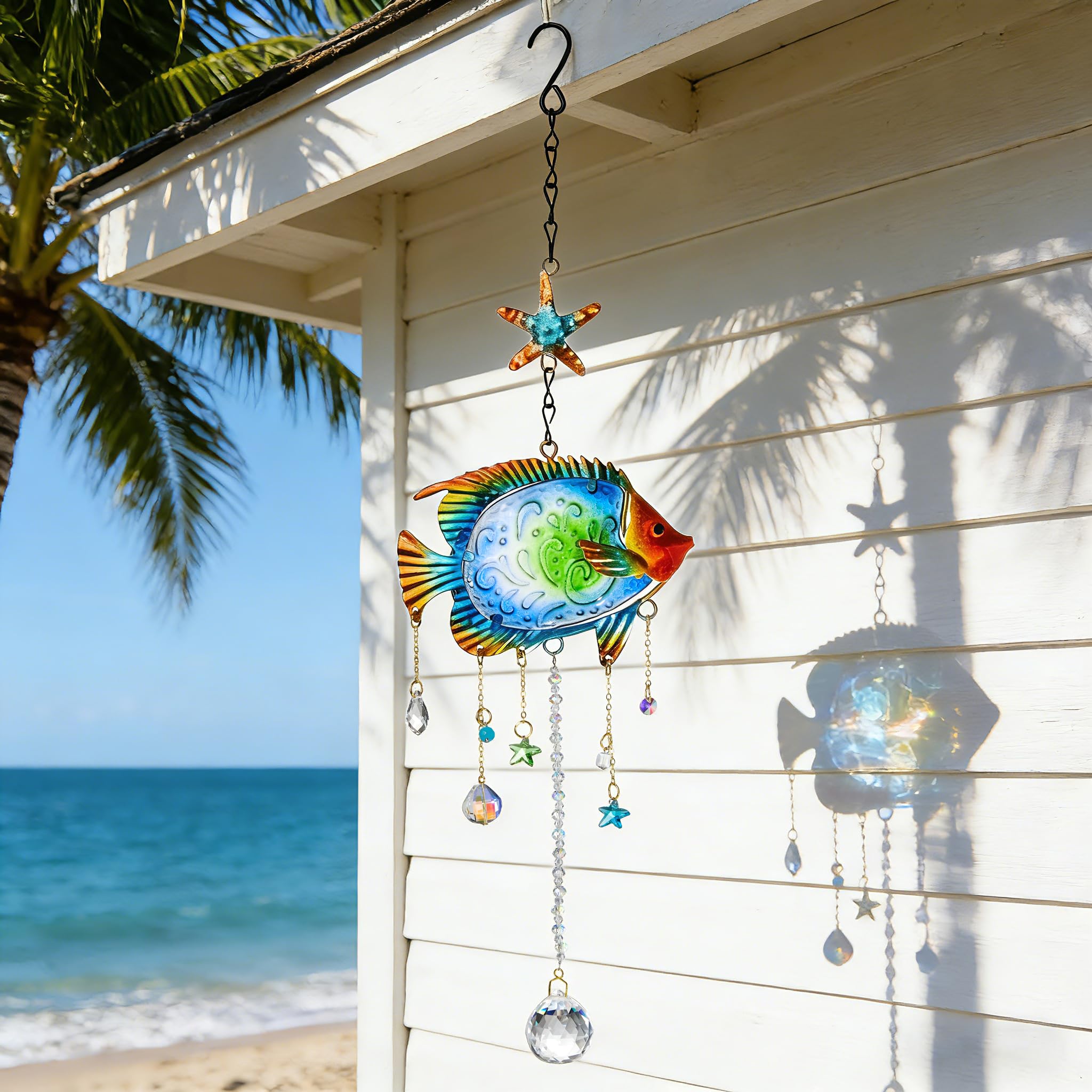 YU FENG Colorful Fish Suncatcher with Crystal Prisms, 18.5 Inch Hanging Window Ornament, Coastal Ocean Decor Gift for Home & Garden-image-31
