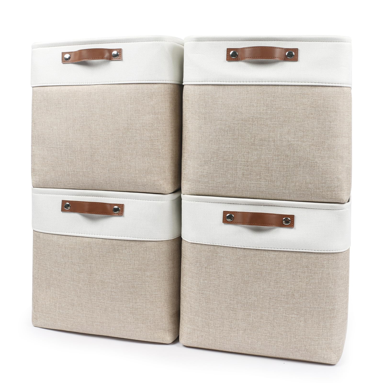Photo 1 of Bagnizer 13x13 Cube Storage Bins, Collapsible Fabric Storage Box, 4 Pack Closet Baskets with Handles for Organizing, Shelf, Toys, Clothes, Home, Office, Nursery (Beige&White)