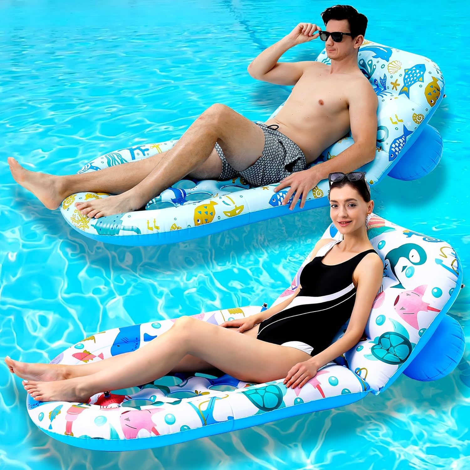 Photo 1 of 2 Pack Pool Floats Lounger, Instaywell Pool Floats Adult with Adjustable Backrest, Pool Rafts Floaties Water Hammock Tanning Floating Pool Party Toys for Swimming Pool Summertime Beach Outdoor