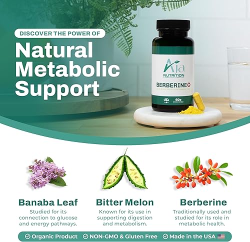Miniatura 2 de Aja Nutrition Berberine Plus - Soporte metabólico de triple acción con 97% de berberina pura HCL, 1000 mg de porción diaria - Activa AMPK para el