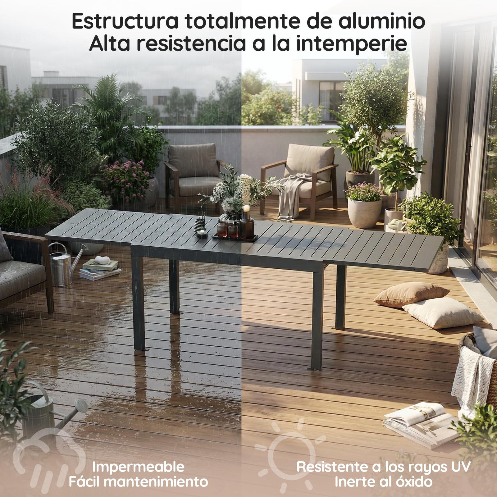 Devoko Mesa De Jardín Extensible,130 X 80 X 75 Cm,Mesa Exterior Extensible Aluminio,Muebles De Jardín para Balcones Y Terrazas, Se Extiende hasta 260 Cm, Gris Oscuro