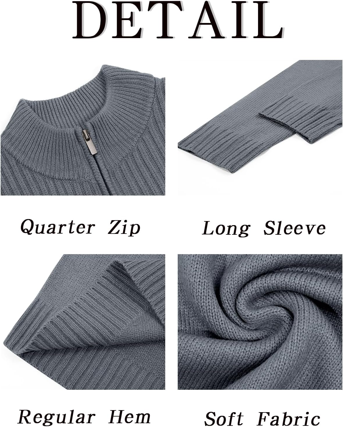 Runcati Mens Quarter Zip Sweater Long Sleeve Slim Fit Pullover Mock Neck Casual Ribbed Knit Polo Sweaters - Image 5