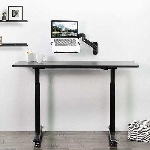 Miniatura 4 de VIVO Soporte de pared para portátil de brazo extendido neumático ajustable en altura, bandeja articulada de movimiento completo, se adapta a