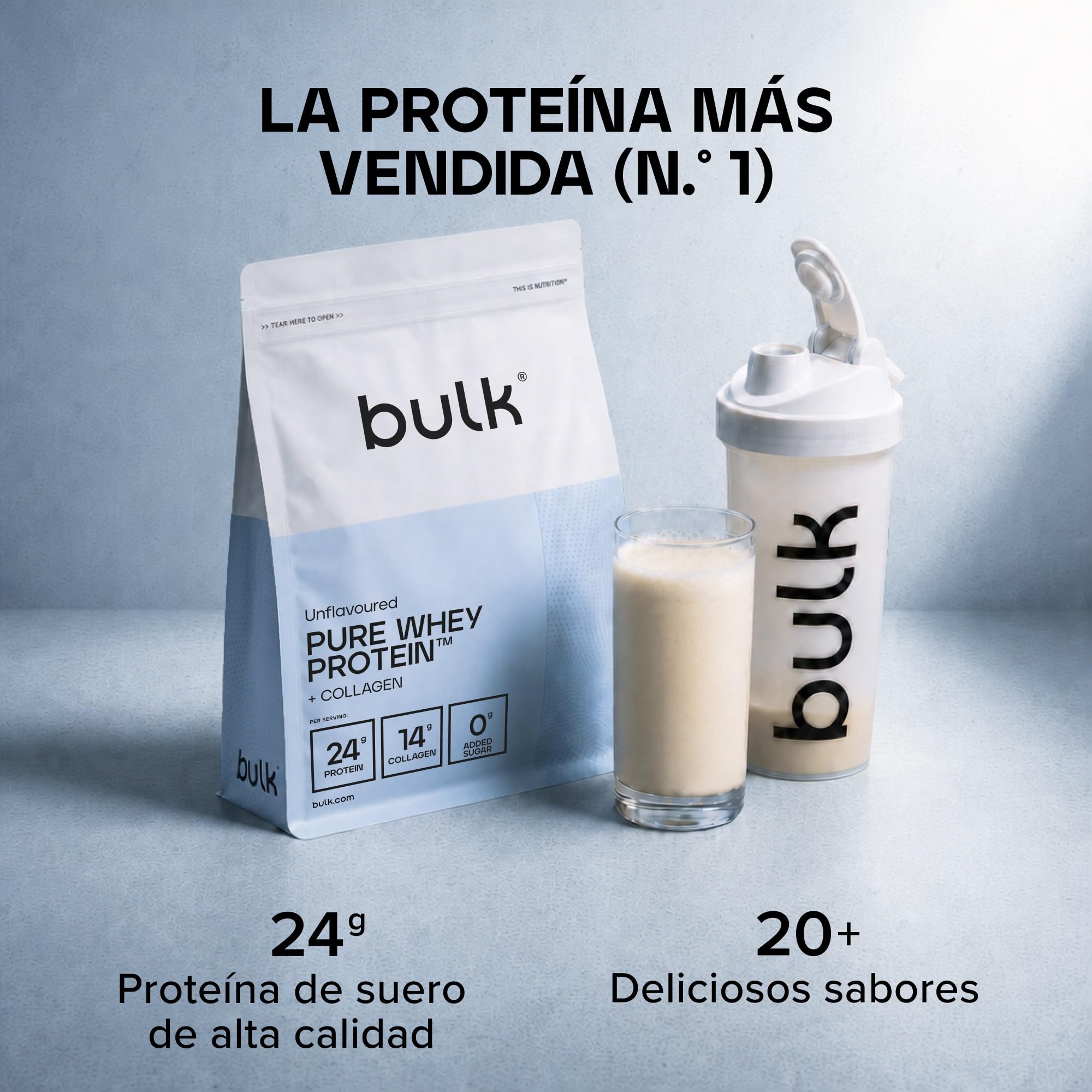 Bulk Pure Whey Protein + Colágeno, Sin Sabor, 4kg