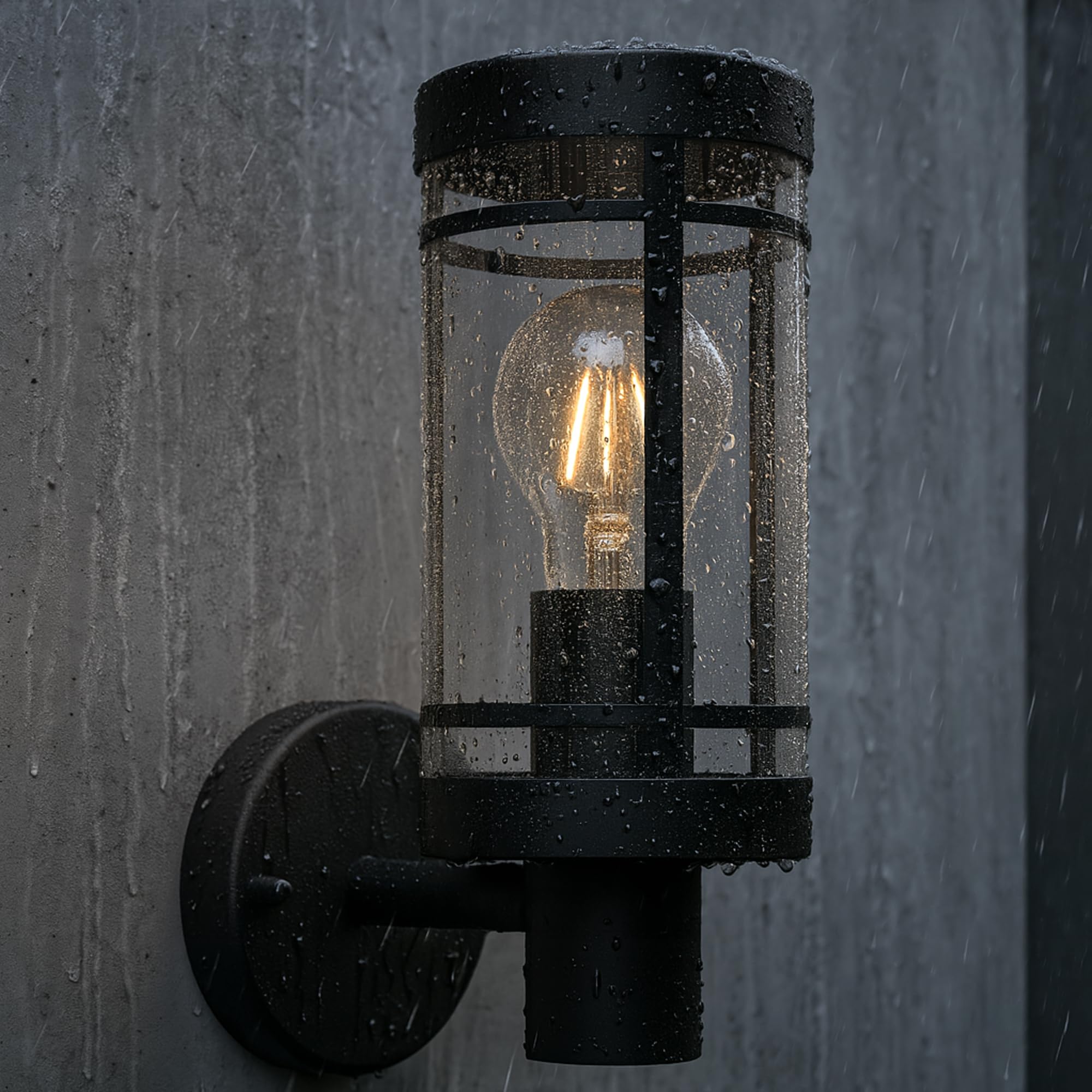 SSC-LUXon 2 Stück MIENTO Wandleuchte Laterne Aussen modern - Wandlampe schwarz wetterfest IP44 Lampenfassung für 1x E27 | Zwei Wandlaternen im Laternen-Design für Hauseingang & Garten - wetterfest IP44, rundum Licht, E27 Fassung, ohne Leuchtmittel