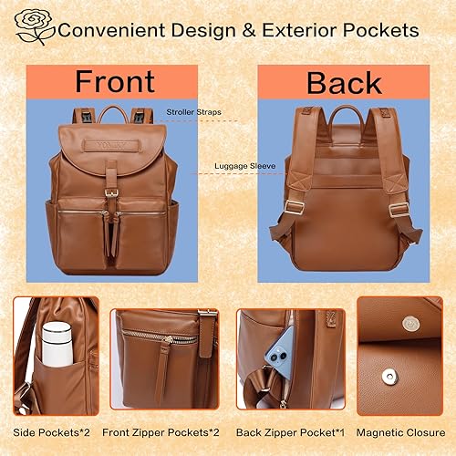 Miniatura 3 de Mochila de cuero para pañales para mujer con cambiador y múltiples bolsillos. Elegante y funcional