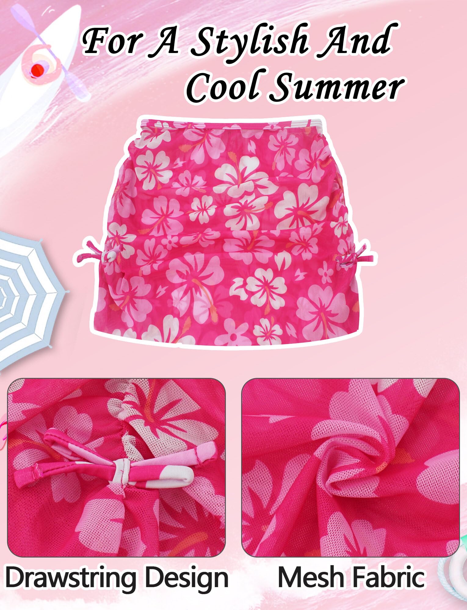 SEAUR 3 Pièces Maillot de Bain Enfants Filles Haut Caraco Cool Bas de Bikini Jupe de Bain Ensemble Natation Piscine Plage Vêtement Été pour 8-14 Ans