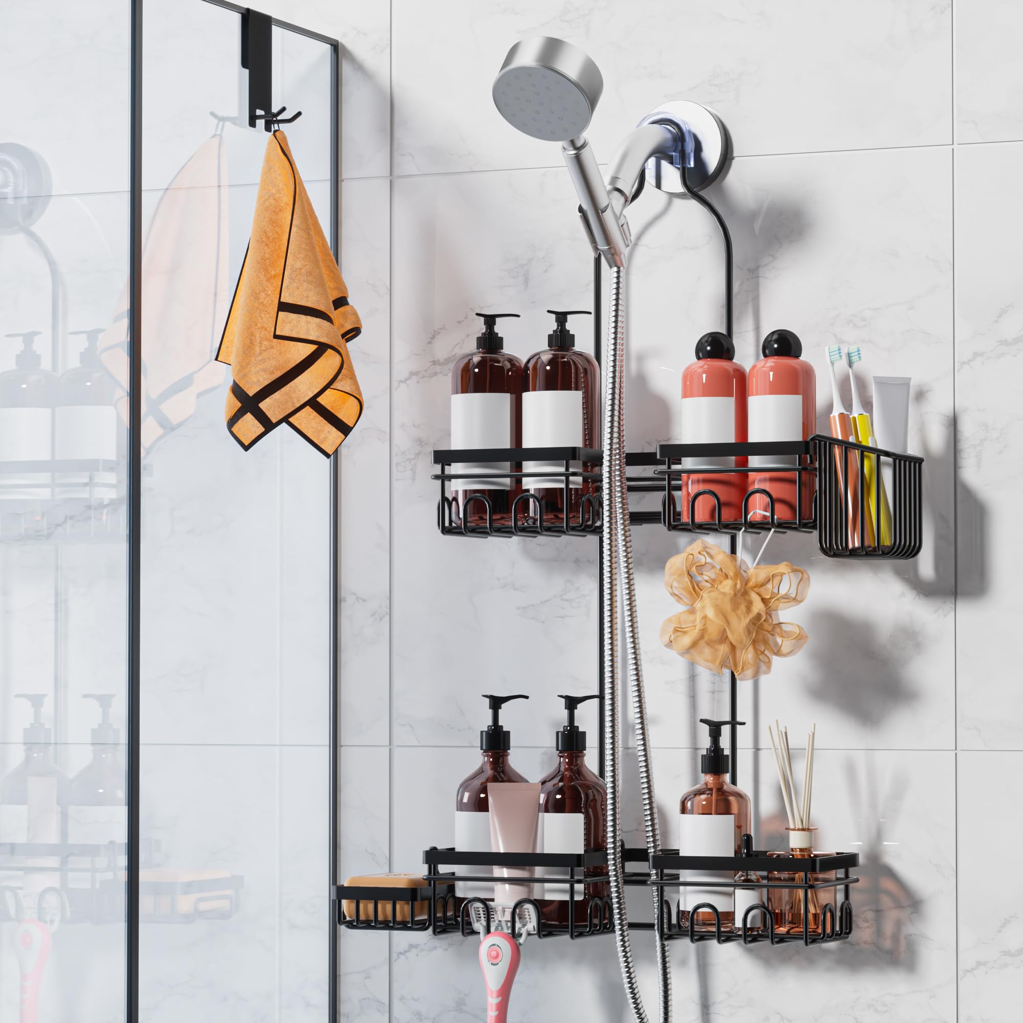 Daoun Shower Caddy Hanging with Door Hook - Split Design for Handheld Showerheads Rustproof Over The Showerheads Bathroom