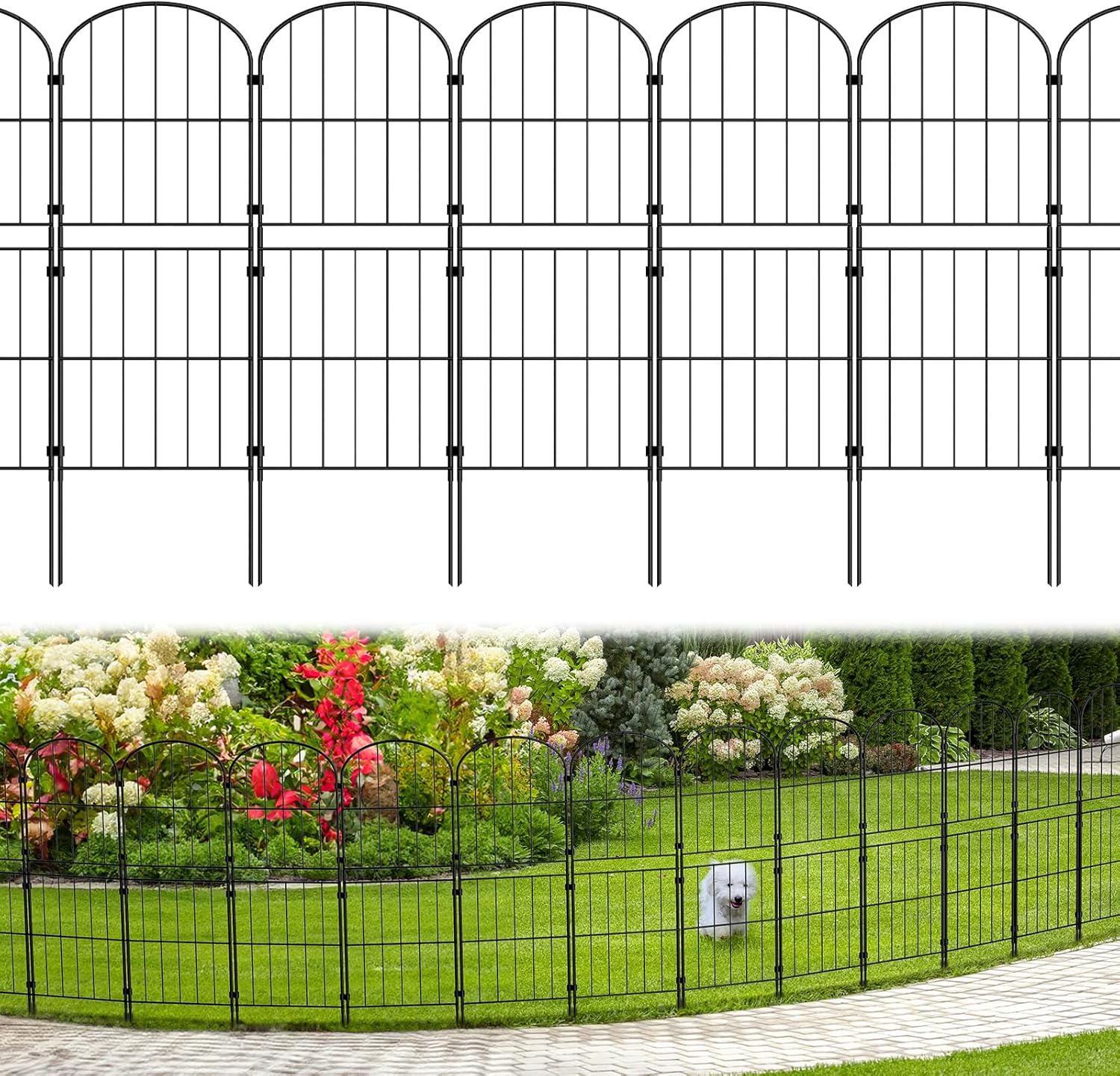 PINPON Decorative Garden Fence 15 Pack Garden Fencing Border 37.5in (H) x 16ft (L) Animal Barrier Fence Panels Rustproof Metal Wire Temporary Fence for Dog Yard Patio Outside, Arched 16ft (L) x 37.5in (H)