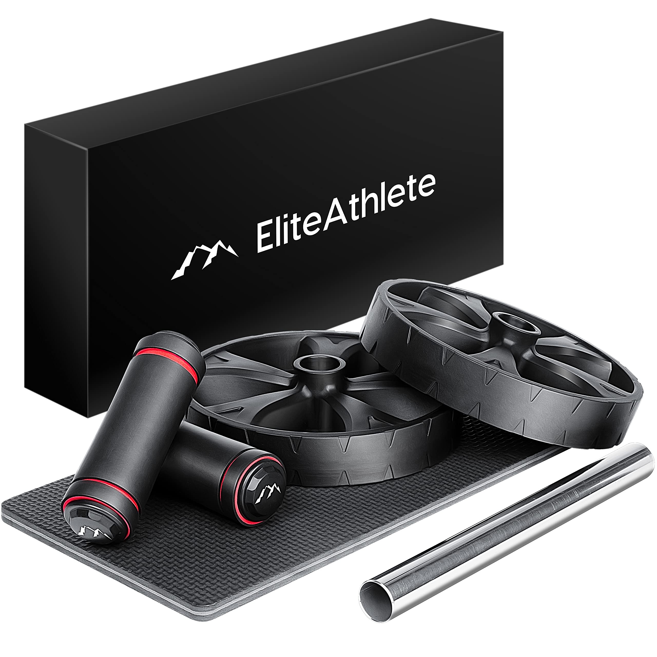 EliteAthlete AB Wheel Roller - Rullo per addominali a casa, con tappetino imbottito per ginocchia