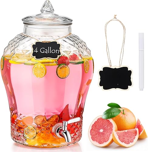 Baderke Dispensador de bebidas de vidrio de 4 galones para fiestas, dispensador de agua de vidrio con espiga de acero inoxidable 188 a prueba de disponible en Yaxa Colombia