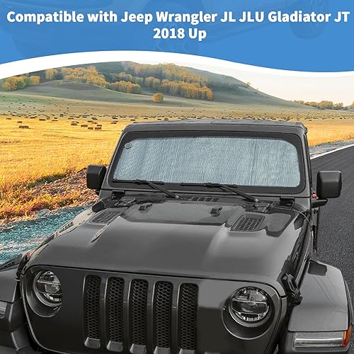 Miniatura 4 de RT-TCZ Parasol para parabrisas para el calor solar, bloqueo de rayos UV, tapete para visera solar para Jeep Wrangler JL JLU 2018-2022 Rubicon Sahara