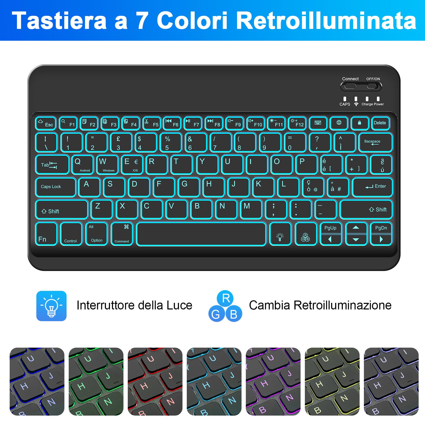 SOPPY Custodia con Tastiera Retroilluminata per Samsung Galaxy Tab S10+ /S9+ /S9 FE+/S8+/S7+/S7 FE 12,4", 7 Colori Retroilluminati, Layout IT, Custodia con Tastiera per Samsung Tab 12,4 Pollici, Nero