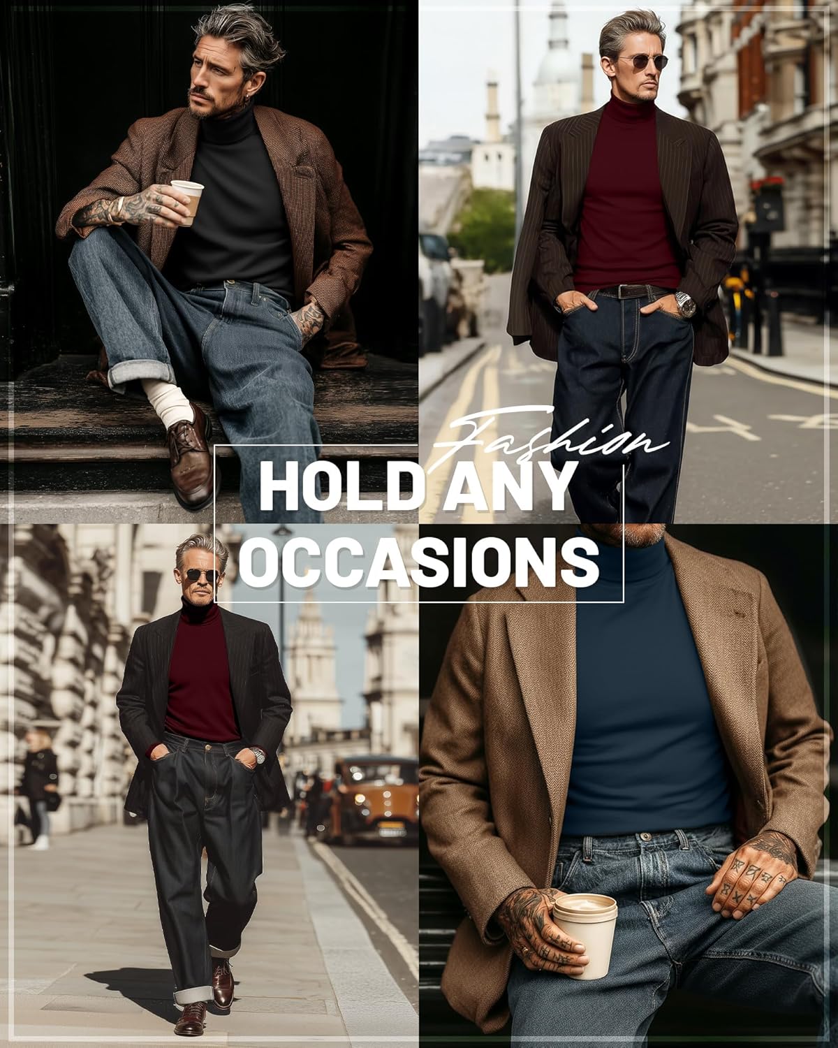 Ficerd 3 Pack Men's Big and Tall Turtleneck Shirts Cotton Long Sleeve Turtle Neck Tops Plus Size Loose Fit Basic Tee - Image 2