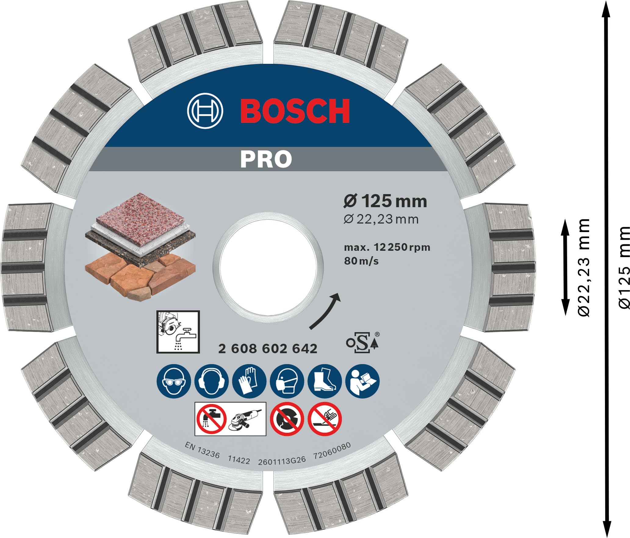 Bosch 1x PRO Multi Material Diamanttrennscheibe, 125 x 22,23 x 2,2 mm