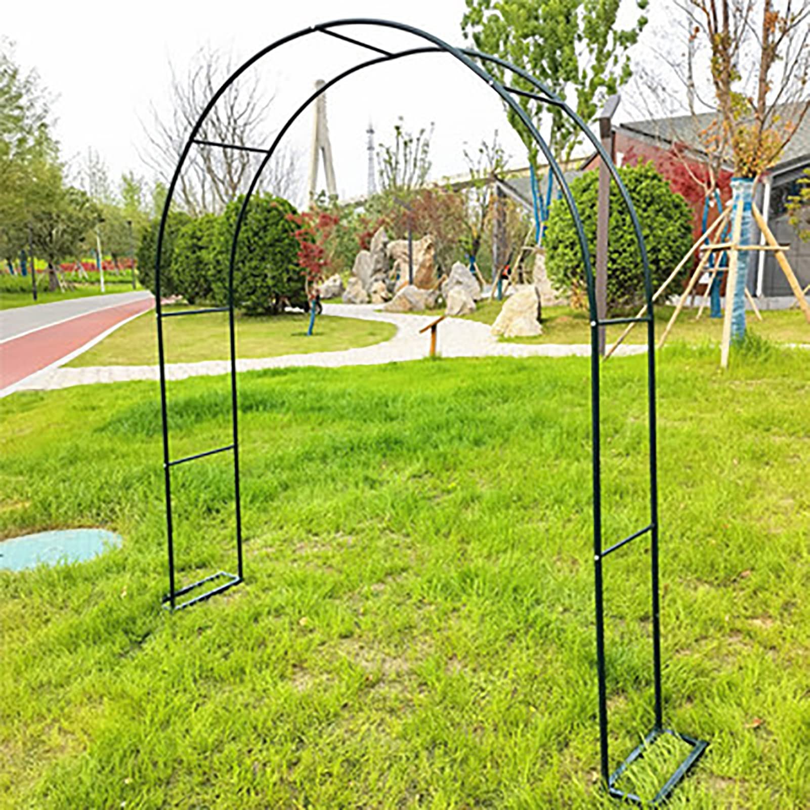 Arco de jardín, arcos de jardín de metal, pérgola de patio al aire libre, fiesta de césped, boda, arco, para varias plantas trepadoras, flores y globos, disponible en una variedad de tamaños (verde