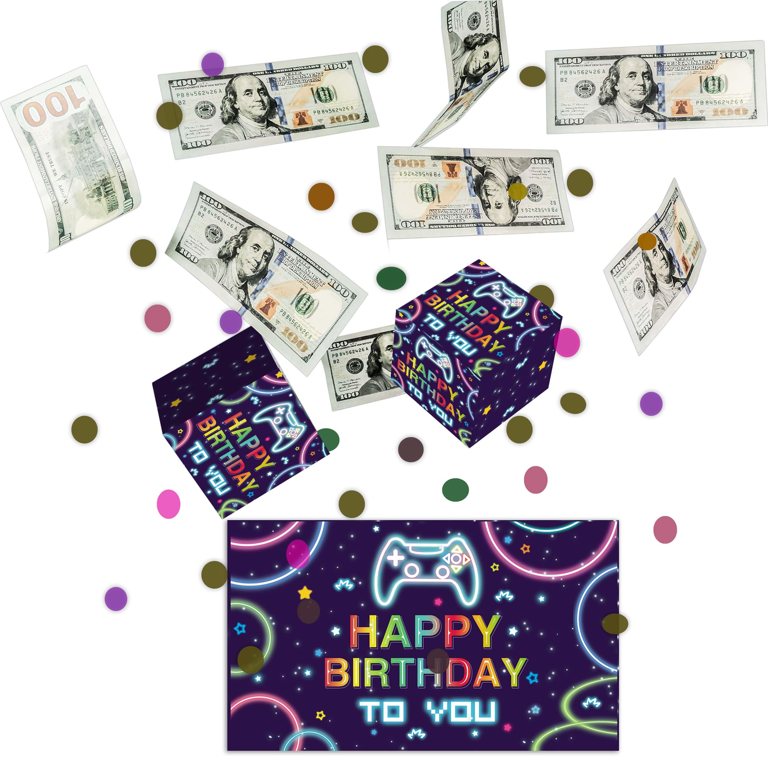 QOFO Happy Birthday Surprise Gift Box Explosion with Confetti, Exploding Money Prank Box Pop Up, Video Game Bouncing Boxes for Anniversary - 4