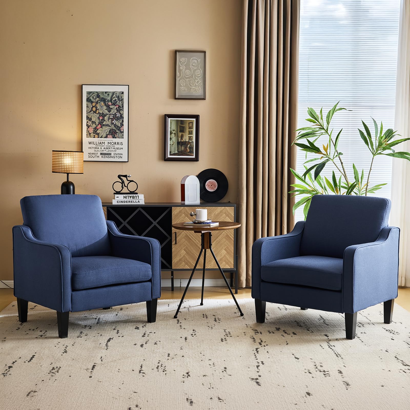 VINGLI Accent Chairs Set of 2, Linen Upholstered Armchair, Living Room