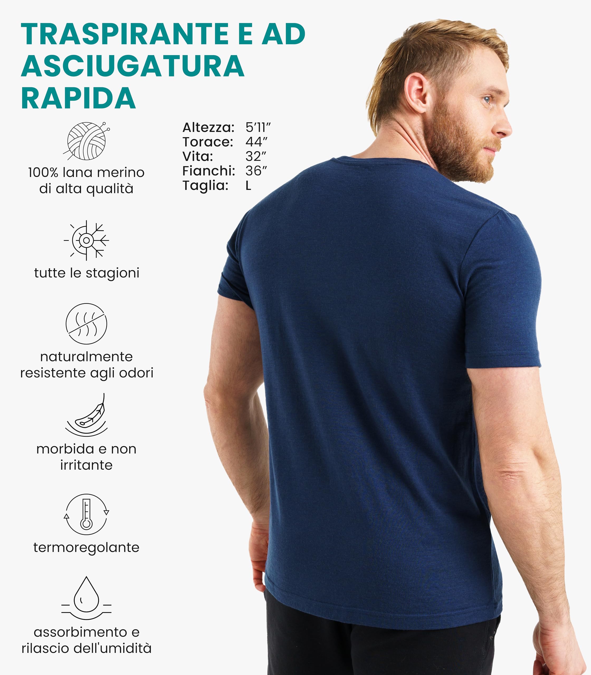 Merino.tech Maglietta Lana Merinos Uomo - Maglia Termica Uomo in Lana Merinos Manica Corta con Calze