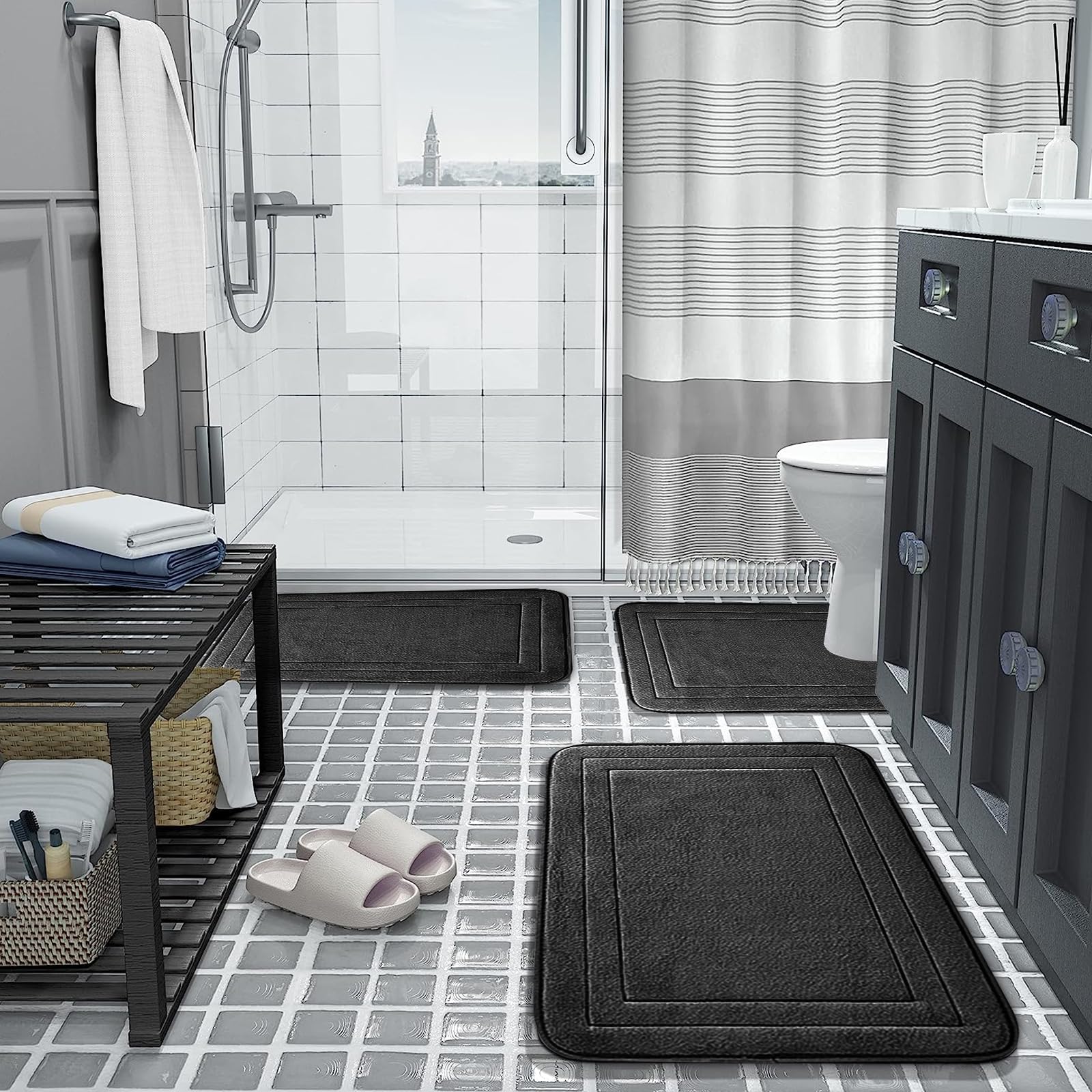 Tappeto Bagno Memory Foam Antiscivolo 40x60 Cm - Super Assorbente E Lavabile, Nero - Foto 5