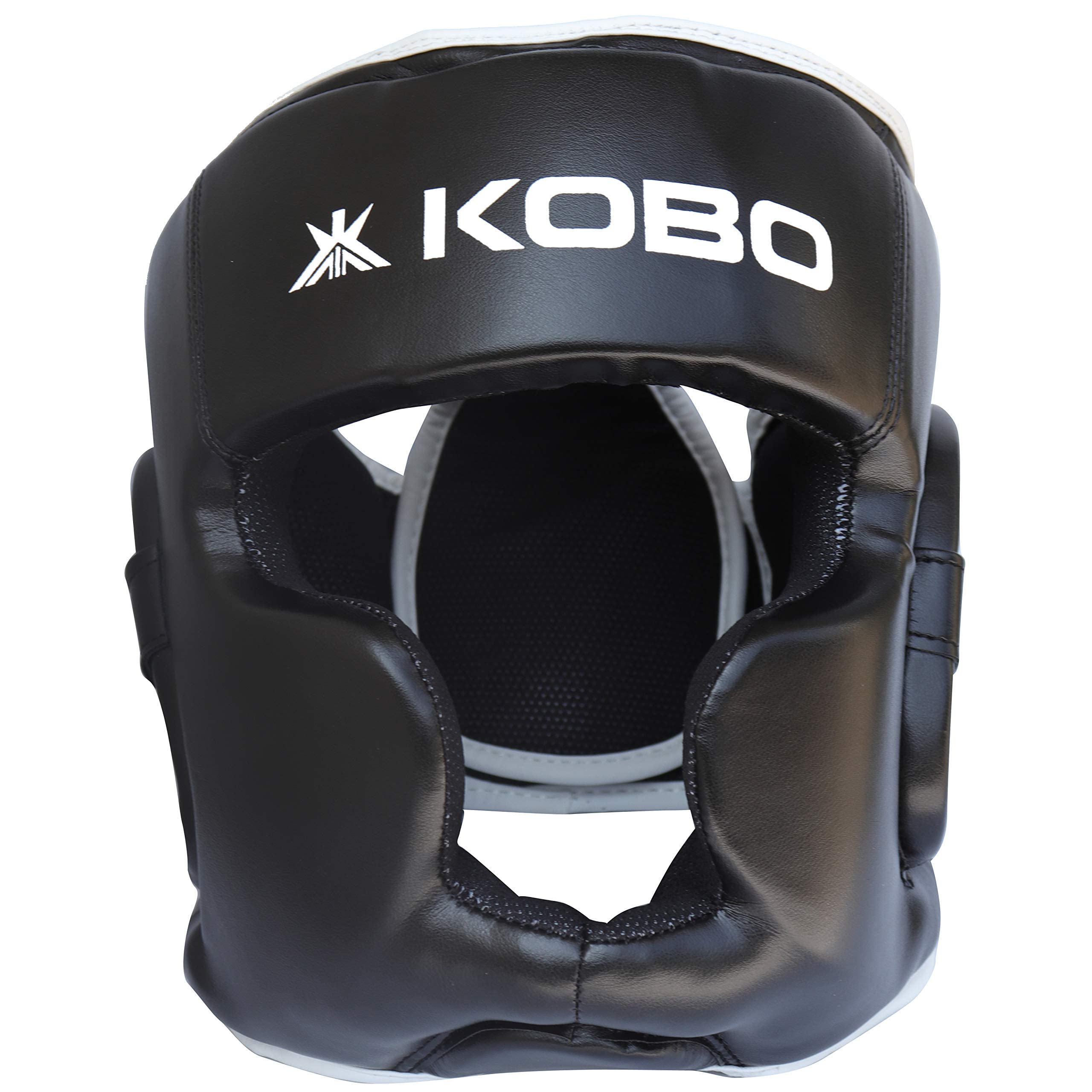 Kobo BXH-01 Boxing Head Guard P.U Leather MMA Head Gear Fighting Head Guard Sparring Helmet for Kickboxing Karate Taekwondo (Black)