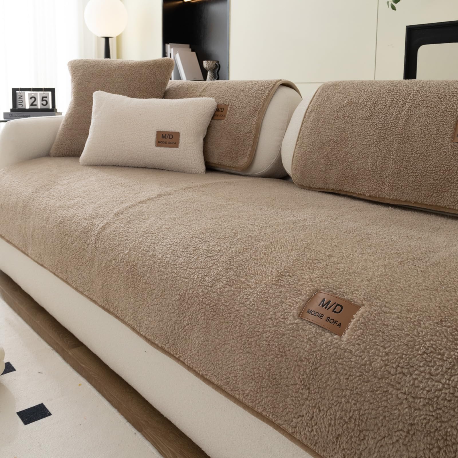 Sherpa Fleece Sofa Cover, Super Soft Funny Fuzzy Sofa Couch Covers, Warm Plush, Non-Slip Sectional Sofa Slipcover Furniture Protector for Kids, Pets(Coffee, 28"x 28")