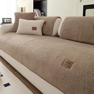 MDSASFD Sherpa Fleece Sofa Cover, Plush Sherpa Fleece Sofa Couch Covers, Funny Fuzzy Couch Covers, Sectional Non Slip Sofa Slipcover Furniture Protector for Pets, Kids, Coffee(36"x 83"), Only 1 Pcs