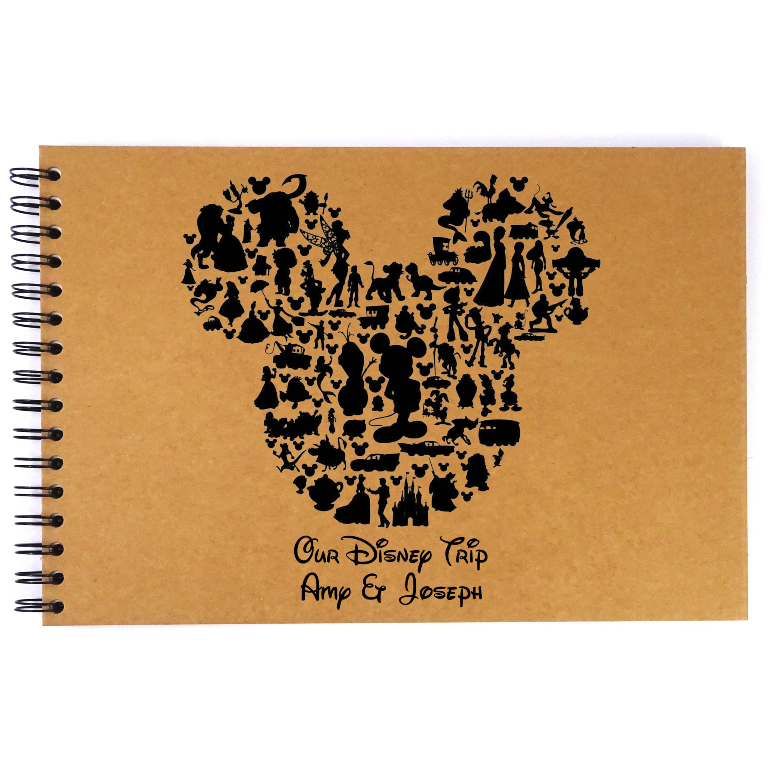 Personalised A3/A4/A5 Mouse Head Scrapbook Photo Album, Memory Gift, Guestbook Card Design, Paris, Florida, California, Cruise (A5 (Black Pages))