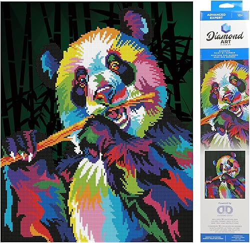 DIAMOND ART BY LEISURE ARTS Kits de pintura de diamantes para adultos de 16 x 20 pulgadas, panda colorido avanzado, taladro completo, kits de arte,