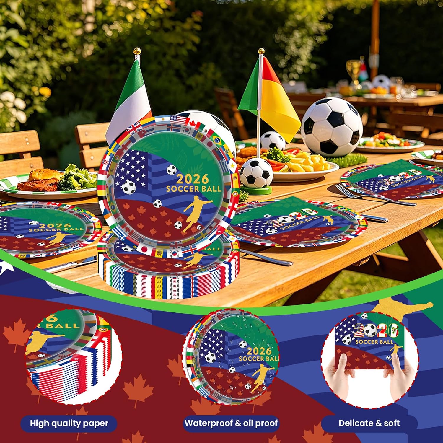 2026 World Soccer Party Decorations USA Canada Mexico, Soccer Plates and Napkins Set of 20, 9 Inch Soccer Paper Plates Disposable, Soccer Theme Party Supplies for Competition Birthday Decorations sports