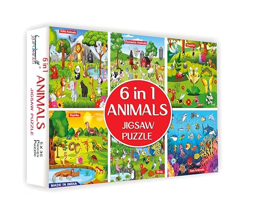Gurukanth® Premium 6 in 1 Indian Animals Jigsaw Puzzle for Kids - Set of 6 | 35-Piece Puzzles | Educational Toy for Cognitive Development | Vibrant Colors | Puzzle Guide Included | Ages 2+