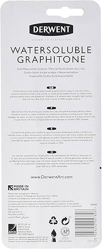 Miniatura 2 de Derwent Lápices de grafito solubles en agua, punta fina, negro, 4 lápices por paquete (34304)