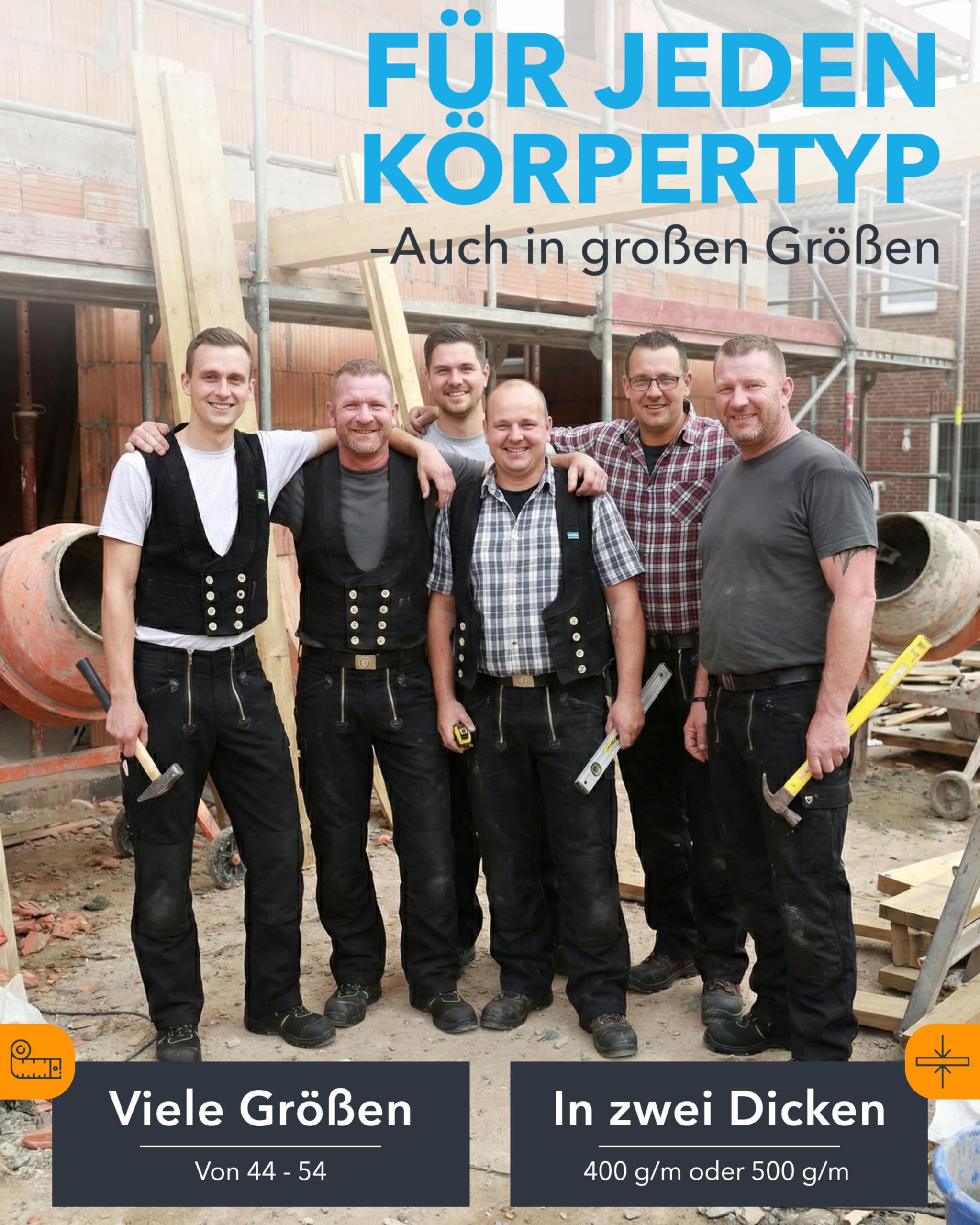 TMG Zunfthose für Herren, Dachdeckerhose mit Kniepolstertaschen | Handwerkerhose mit viel Stauraum, Schornsteinfeger Arbeitshose aus 100% Baumwolle, robuste Zunfthose