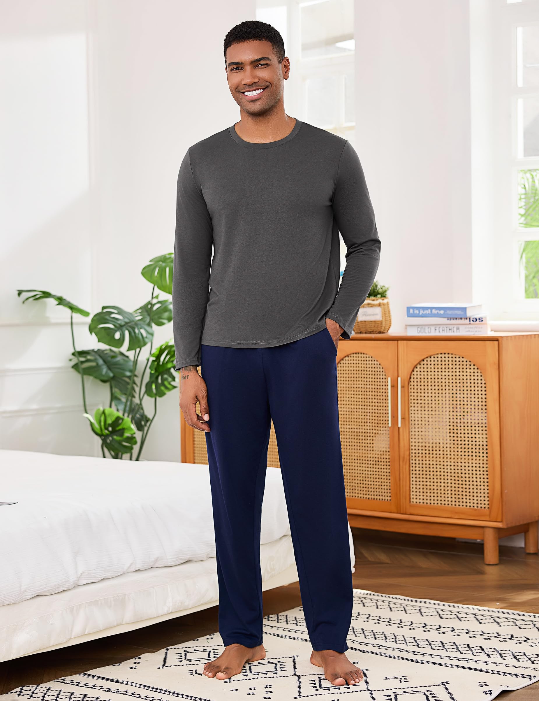 Bresdk Pyjama Homme Coton Hiver Long Ensembles de Pyjamas à Chauds Manches Longues