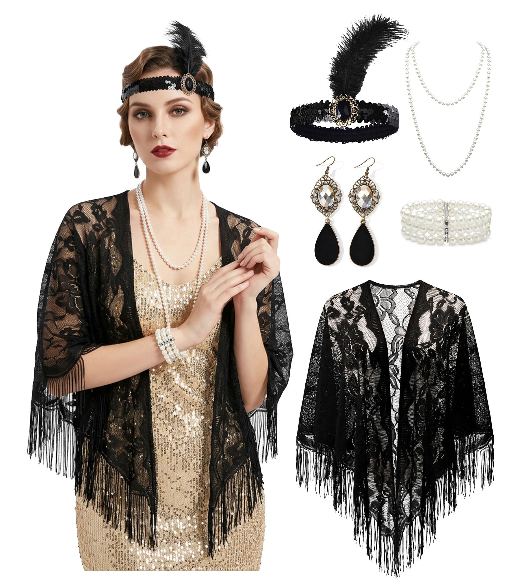 Tazuxetuqe 5Pcs 1920s Flapper Accessories Set for Women, Roaring 20's Gatsby Party Costume Set