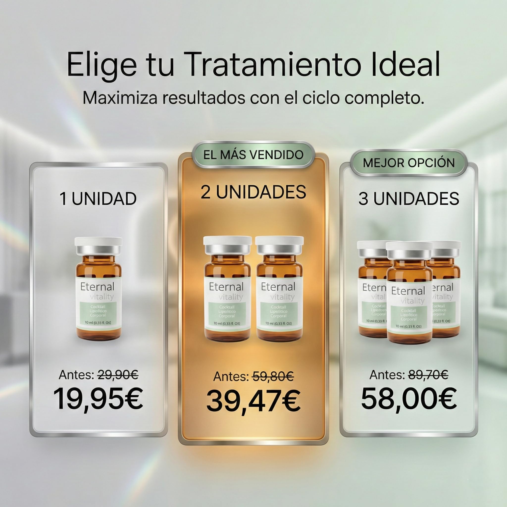 Anticelulítico Reductor Potente – Cocktail Corporal Lipolítico, Ampolls de 5ml, quemagrasas Abdominal, Reductor y Reafirmante para celulitis piernas y glúteos (3 Viales)