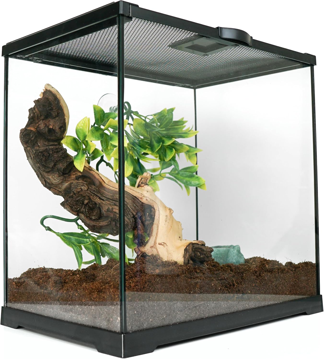Reptile Terrarium - 5 Gallon Small Glass Tank (12” x 12” x 8”) with Metal Mesh Top, Sliding Screen Enclosure for Lizard, Snake, Gecko, Frog, Hermit Crab, Small Turtles