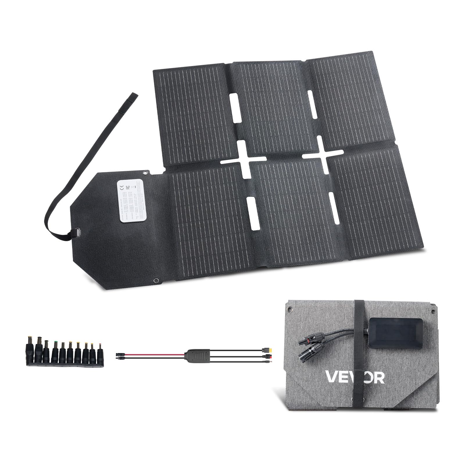 VEVOR Składana ładowarka słoneczna 60 W, monokrystaliczny panel słoneczny Typ N 16 BB, przenośna z wyjściem MC4, porty typu C, USB-A do elektrowni, kempingu, turystyki pieszej